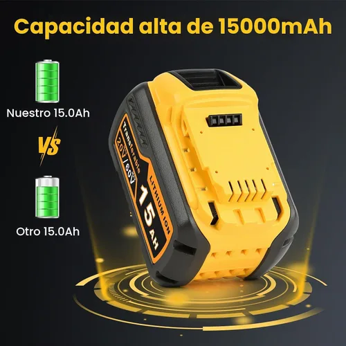 Vista 4 de Paquete de 2 unidades de repuesto de alta capacidad de 15.0Ah para Dewalt 20V/60V MAX, batería de iones de litio con conmutación automática
