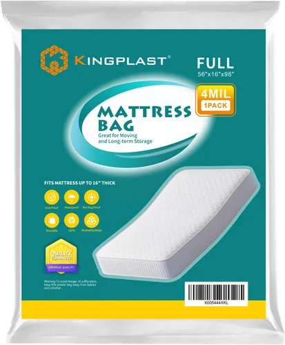Vista 9 de Bolsa de plástico para mudanza de colchón de tamaño matrimonial, 2 mil, impermeable, a prueba de polvo y resistente a desgarros para almacenamiento
