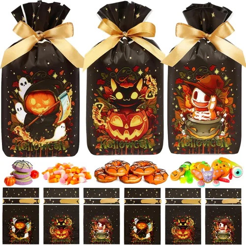 Vista 9 de Shintop Bolsas de golosinas de Halloween, 50 bolsas pequeñas con cordón Con