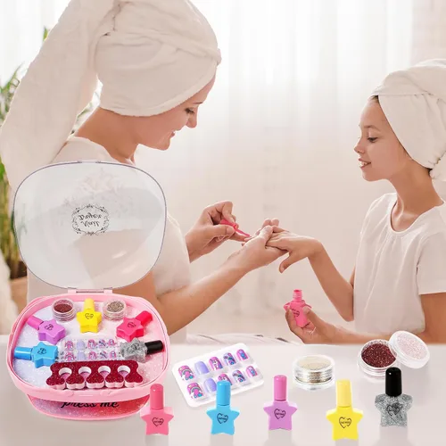 Vista 2 de Juego de esmaltes de uñas para niñas, juguetes para niñas de 5, 6, 7, 8, 9, 10, kit de cuidado de uñas con esmalte de uñas, secador de uñas, uñas