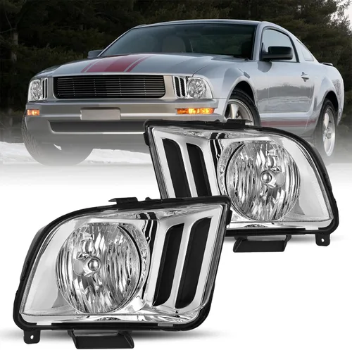 Vista 9 de Conjunto de faros halógenos estilo OE JSBOYAT para Ford Mustang 2005 a 2009 30+ Years Factory Tech, Anti-Fog Waterproof Replacement; Black