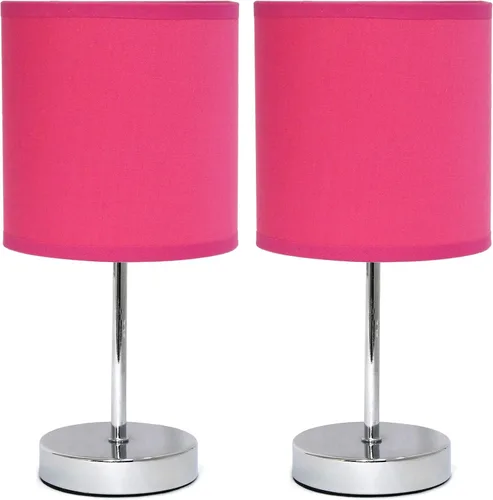 Vista 15 de Simple Designs LT2007-HPK-LB Lámpara de mesa básica cromada para sala de estar, mesita de noche, escritorio, encimera, rosa intenso, con bombilla