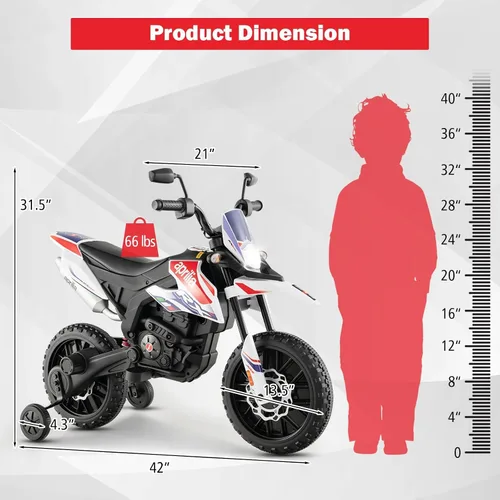 Vista 6 de INFANS Motocicleta para niños de 12 V, con licencia Aprilia RX125, motocicleta de montar para niños pequeños con ruedas de entrenamiento, suspensión