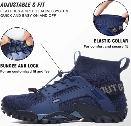 Vista 4 de LOUECHY Zapatos de senderismo para hombre, zapatos de senderismo sin cordones, zapatos deportivos transpirables