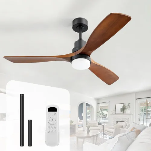 Vista 14 de Sofucor - Ventiladores de techo de 52 pulgadas con luces, ventilador de techo de madera sólida para interiores/exteriores con control remoto, motor
