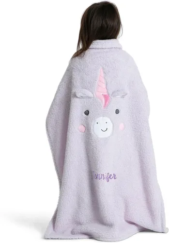 Vista 3 de Delta Children Manta Sherpa personalizada para niños, unicornio morado claro