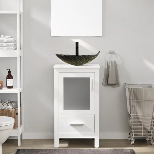 Vista 27 de eclife Armario de tocador de baño moderno de 18 pulgadas con lavabo Redondel negro