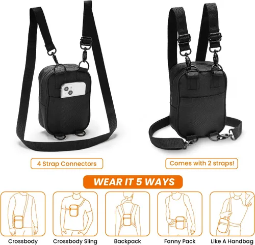 Vista 4 de Vibe Festival Gear Bolso bandolera pequeño para mujeres y hombres, 5 en 1, multiuso de (rPET), bolsa de cinturón de poliéster reciclado, mochila