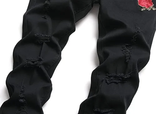 Vista 4 de Baylvn Pantalones de mezclilla para hombre, rasgados, desgastados, rectos, ajustados, casuales, a la moda