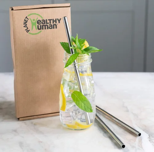Vista 2 de Healthy Human Juego de 3 popotes de acero inoxidable reutilizables sin BPA, ideales para vasos de 20 onzas