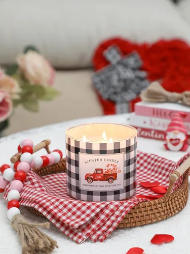 Vista 2 de Regalo de vela para el día de San Valentín, vela perfumada de champán, tarro grande de 3 mechas, 14 onzas, velas de regalo para el día de la boda