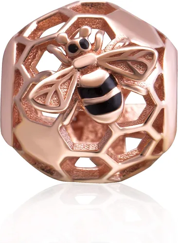 Vista 3 de Abalorios de abeja de oro rosa 925 de plata de ley 925 con circonita transparente para pulsera de cadena de serpiente de 0.118 in