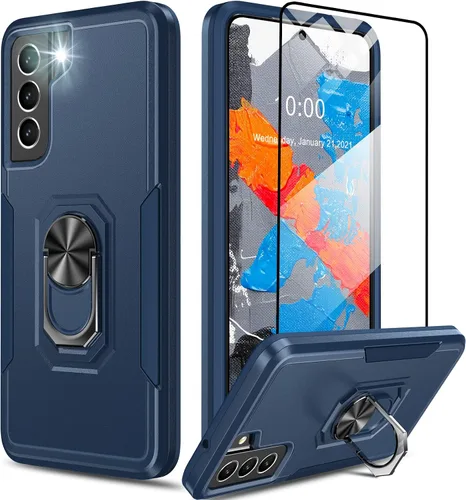 Vista 11 de Oterkin Funda para Samsung Galaxy S21 FE, resistente a prueba de golpes de grado militar con soporte y protector de pantalla de vidrio templado Negro