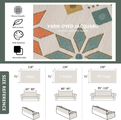 Vista 6 de DREAMINGO Funda de Sofá de Chenilla Beige Bohemia Geométrica Jacquard para Sofá de 3 Cojines Antideslizante Seccional Forma de L para Perros