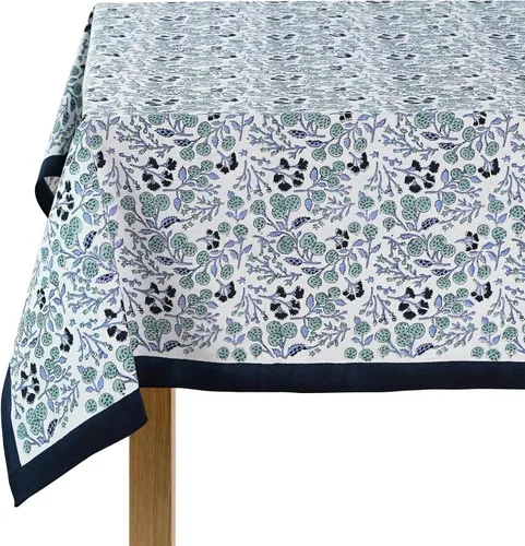 Vista 45 de Ridhi Mantel rectangular con estampado de bloque de mano verde espárragos Espárragos Verde Gadd