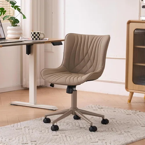 Vista 14 de YOUTASTE Silla de escritorio de oficina sin brazos con ruedas, silla giratoria ajustable, tapizada de piel sintética, soporte ergonómico