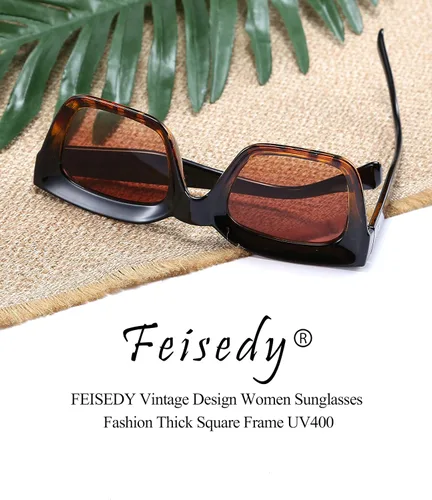 Vista 3 de FEISEDY Gafas de sol clásicas para mujer, de moda, gruesas, cuadradas, marco grueso, UV400 B2471