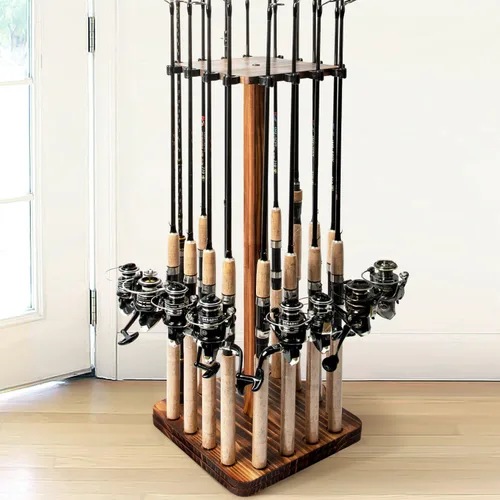 Vista 11 de Ghosthorn Soportes para cañas de pescar para garaje, soporte giratorio de 360 grados para cañas de pescar, soporte de pie de madera para guardar
