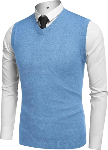 Vista 12 de Amussiar Suéter casual para hombre, chaleco con cuello en V, ajustado, sin mangas, suéter de punto