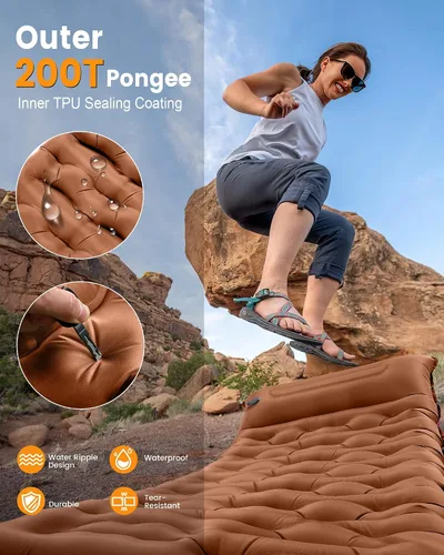 Vista 6 de Colchoneta de dormir para campamento, de 5.9 pulgadas de grosor, con almohada integrada y bomba de pie, almohadilla de dormir autoinflable