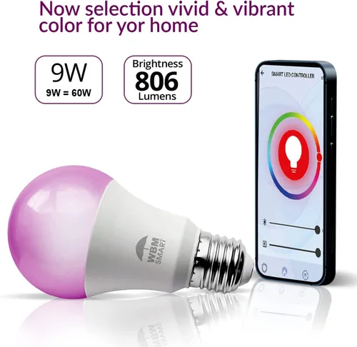 Vista 4 de Himalayan Glow Bombilla LED, cambio de color RGB y regulable, 9.5 W, control WiFi, bombilla multicolor, compatible con Alexa, Google Home