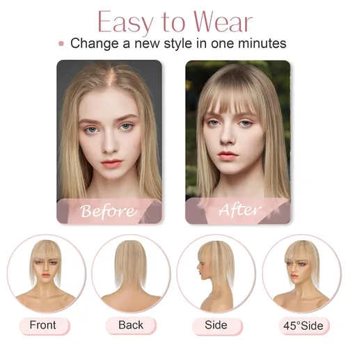 Vista 5 de SEGO Hair Toppers for Women Real Human Hair with Bangs #12P613 #12P613 rubio dorado café y blanqueado