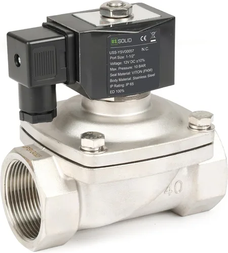 Vista 16 de U.S. Solid Válvula solenoide de latón de 1/2" - 12V DC, normalmente cerrada, válvula eléctrica de 10 bar para agua, aire, diésel