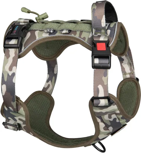 Vista 8 de PHOEPET Arnés táctico sin tirones para perro, chaleco de servicio con paneles Molle y bucle, fácil control con asa para perros pequeños (negro, S)