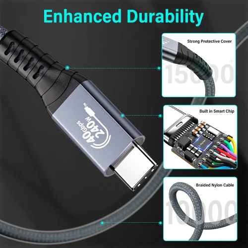 Vista 3 de QCEs Cable USB C corto de 1 pie 40 Gbps USB 4 cable para transferencia de datos de alta velocidad Thunderbolt 4, pantalla de monitor 8K60Hz, carga