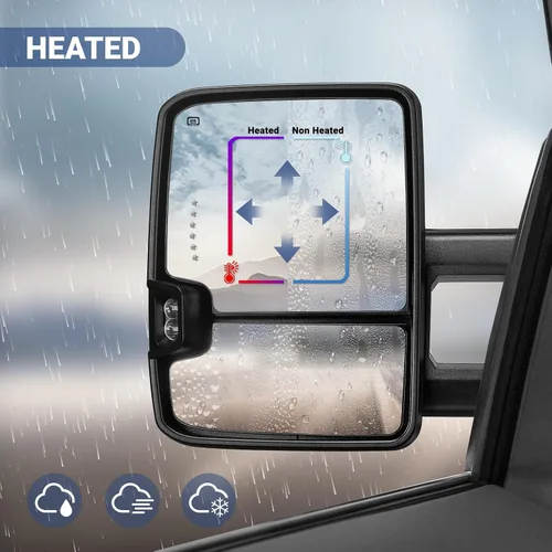 Vista 7 de Switchback - Espejo de remolque para Silverado Sierra, compatible con Chevy Silverado GMC Sierra 2007-2013, espejo de remolque con vidrio calentado