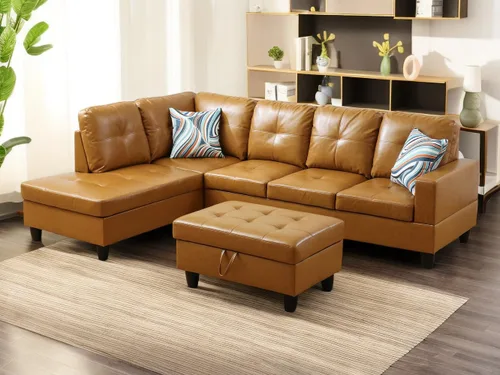Vista 10 de Sofá en forma de L, sofás seccionales de piel sintética para sala de estar, moderno juego de muebles de sala de estar, sofá en 3 piezas