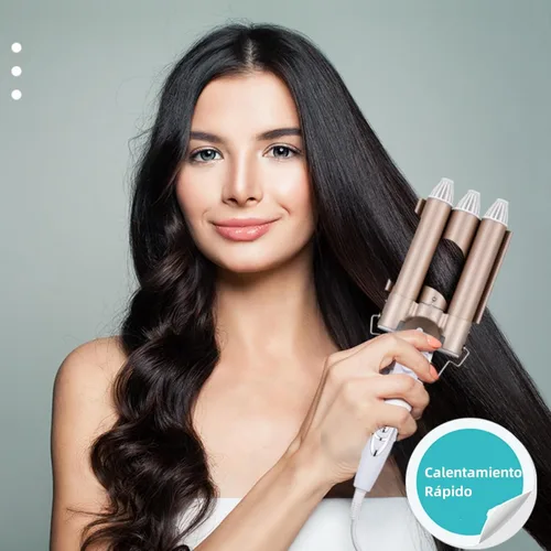 Vista 6 de Rizador de pelo eléctrico, rizador profesional de 3 pelos, rizador de pelo, herramienta de peinado para mujeres o niñas, 0.866 in (champán) (EE.UU.)