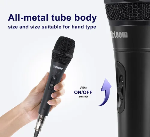 Vista 2 de LyricLoom Micrófono profesional con cable para canto de karaoke, micrófono dinámico vocal de mano de metal, micrófono con cable e interruptor