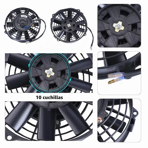Vista 5 de Juego de 2 ventiladores eléctricos universales delgados, tire/empuje, 7 pulgadas, negro, 12V 80W, kit de montaje de alto rendimiento para radiador