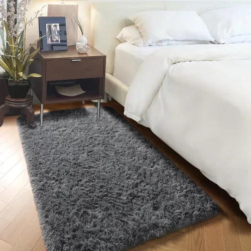 Vista 5 de Alfombras grises pequeñas para dormitorio, 2 x 4 pies, alfombras de pasillo lavables de felpa para pasillo 2- Gris