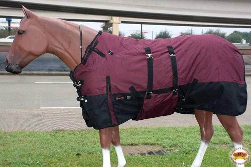 Vista 2 de HILASON Manta de Caballo de Poly Impermeable de Invierno 1200D con Envolvente de Vientre Mantas de Exterior para Caballos Vino