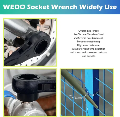 Vista 5 de WEDO Llave de trinquete para andamio Podger de 0.394 in, llave de vaso de un lado, llave de disco de liberación rápida, trinquete de 2/5 pulgadas