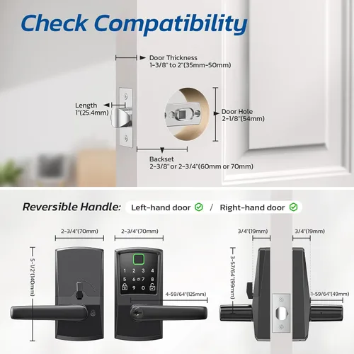 Vista 6 de Cerradura inteligente con teclado para puerta con mango, cerradura digital sin llave con huella dactilar para puerta delantera, perilla de código