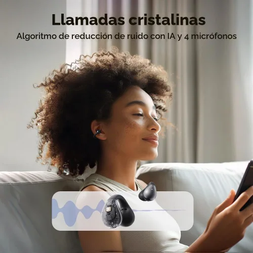 Vista 7 de QCY Crossky C30 Auriculares de oído abierto inalámbricos Bluetooth, auriculares de clip con 4 micrófonos ENC de cancelación de ruido, ajuste Negro