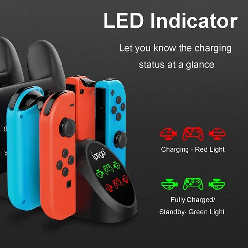 Vista 4 de Estación de carga para SwitchOLED modelo Joy Con y para controladores Switch Pro Base de carga con enchufe USB 2.0 y puertos, solo para controlador