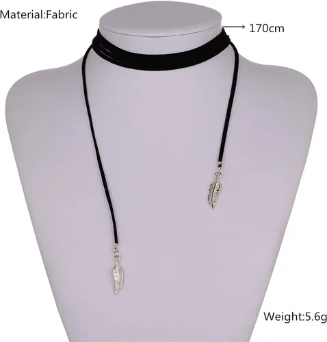 Vista 5 de Yheakne - Collar gótico largo de gamuza negra para mujer y niña