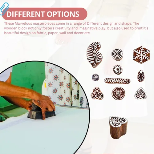 Vista 7 de Sello de madera para impresión en bloque – Sello de henna para borde de sari, textil, arcilla, cerámica, tatuaje – Bloques de impresión de textiles