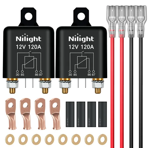 Vista 12 de Nilight Relé de Arranque de 120A, Interruptor de Relés Divididos de 4 Pines, 12V Continuo Servicio Pesado SPST Alta Corriente 4 Terminales Control