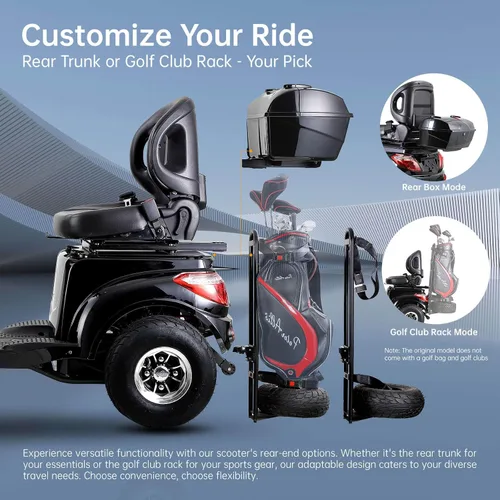 Vista 7 de Scooter de movilidad para adultos, carrito de golf eléctrico de alta resistencia, con 4 ruedas, para personas mayores, potente batería con caja