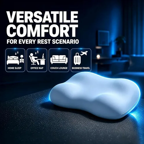 Vista 9 de Almohada cervical para aliviar el dolor de cuello, almohada ergonómica para dormir de lado y dormir profundo Azul