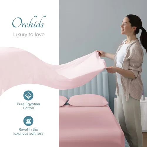 Vista 3 de Carressa Linen Sábanas de alta cantidad de hilos tamaño Queen – Serie 1000 sábanas 100% algodón egipcio tamaño Queen (4 piezas, rubor), tejido Blush