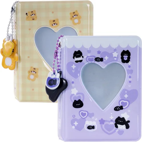 Vista 8 de Carpeta de tarjetas fotográficas de 2 piezas, mini álbum de fotos Kpop, carpeta Kpop Love Heart Hollow de 3 pulgadas, soporte para mini libro