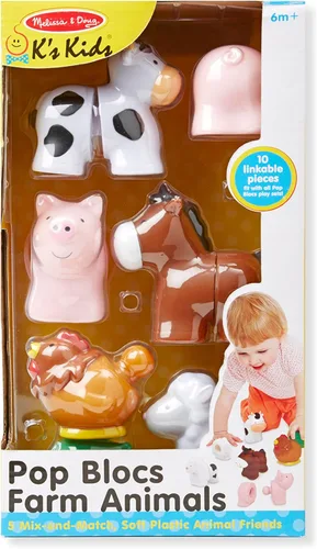 Vista 6 de Bloques educativos Melissa & Doug, Pop Baby Toy, 10 piezas conectables, animales de granja