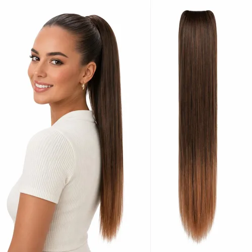 Vista 25 de CAISHA Extensión de cola de caballo de 22" con cordón voluminoso Straigtht negro-marrón PH503