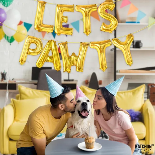 Vista 3 de KatchOn, Globos Lets Pawty Dorados - 16 Pulgadas Pancarta Lets Pawty Globos de Cumpleaños de Perro para Decoraciones de Cumpleaños Pancarta